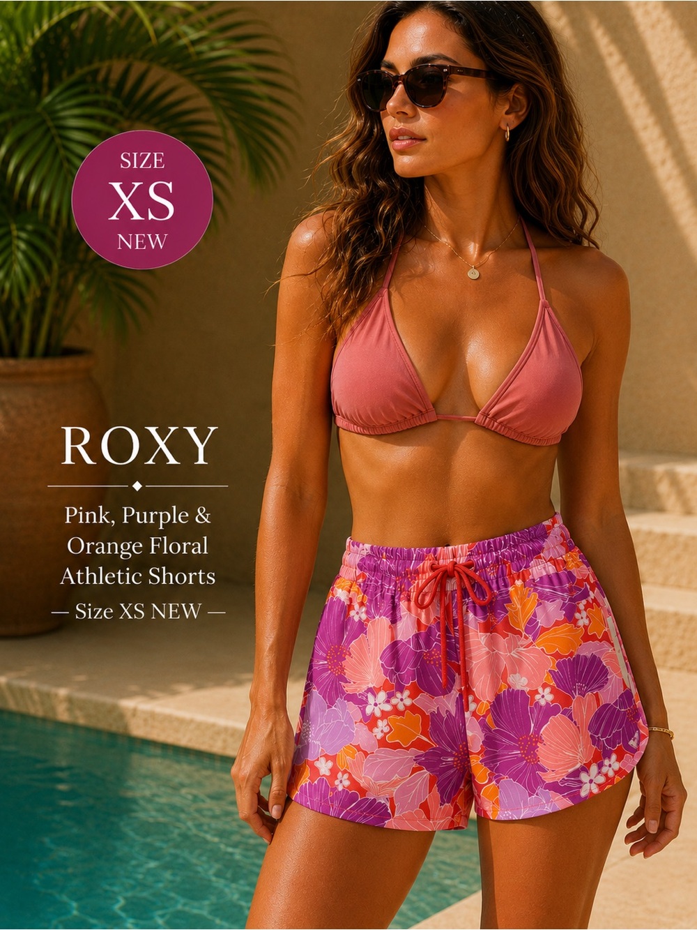 Roxy Pink, Purple & Orange Floral Athletic Shorts NEW XS